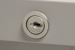 A cam lock with a key code shown